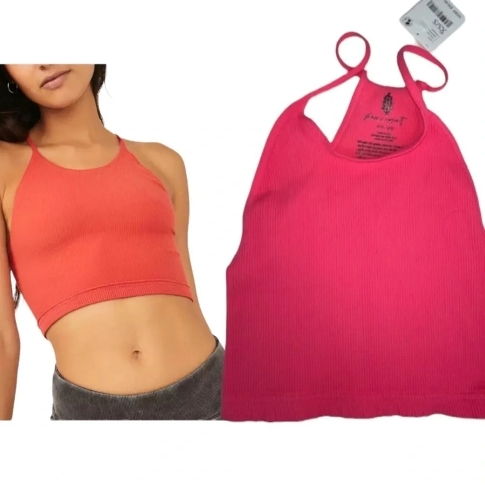 NWT Free People Cropped Run Tank Vivid Coral Sz XS/S